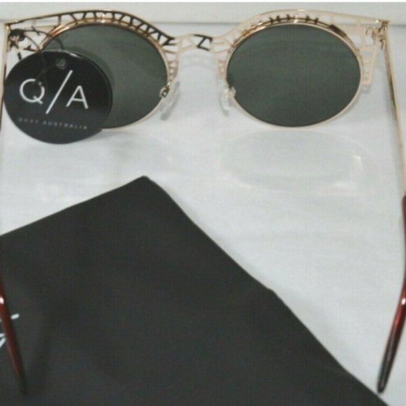 Quay Australia Open Work Sunglasses Gold Frame Green Lens 100% UV Protection NWT - Picture 10 of 13